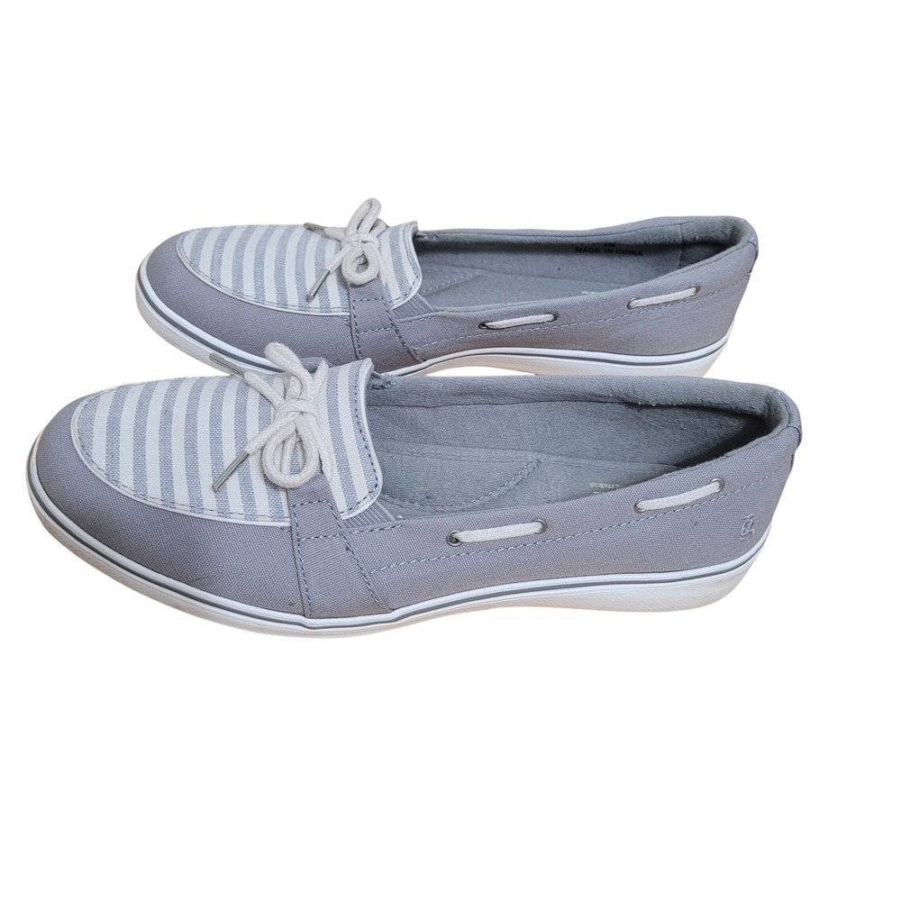 Grasshoppers Ortholite Grey Striped Canvas Boat Shoes Loafers Womens 8M EF57398
